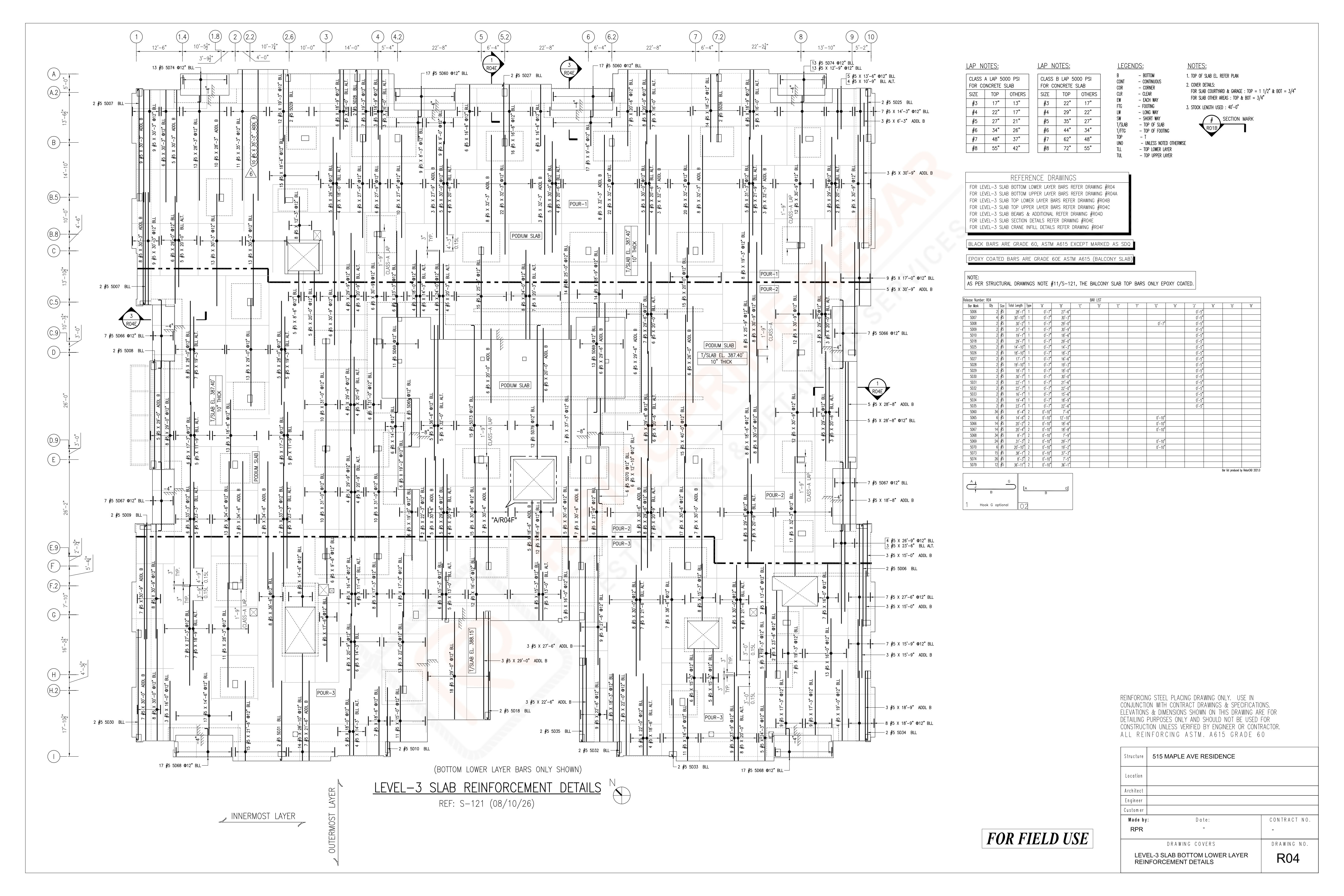 Foundation and Mat Rebar Placing Plan